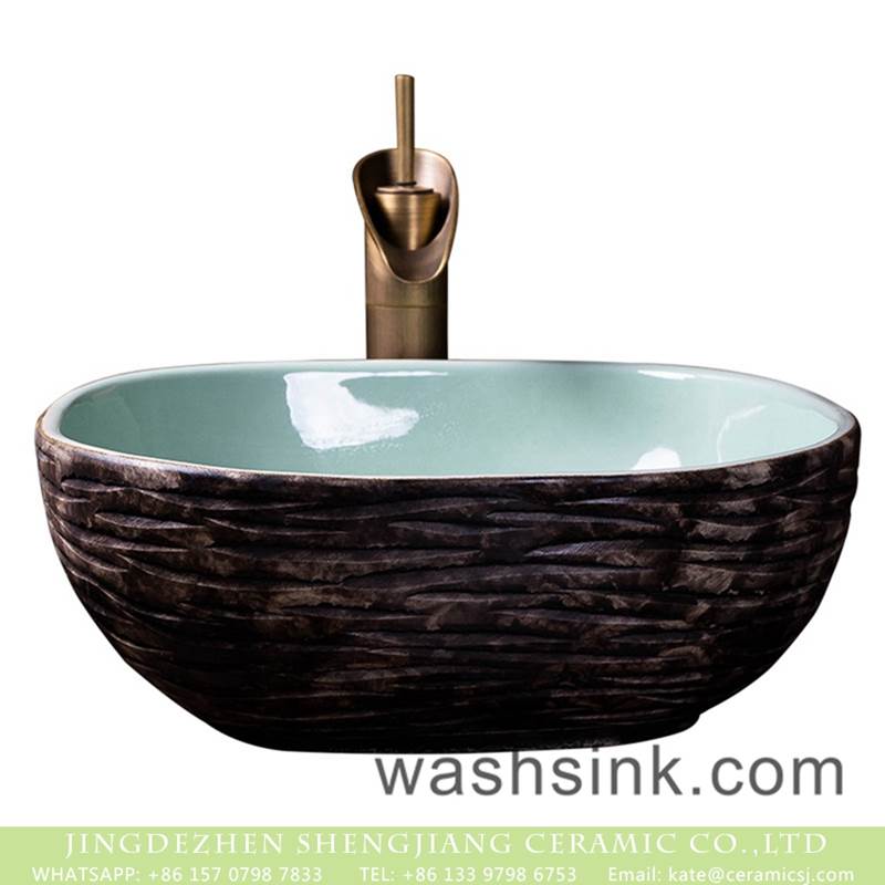 Hot sales special design green color wall and carved uneven surface square sink bowl