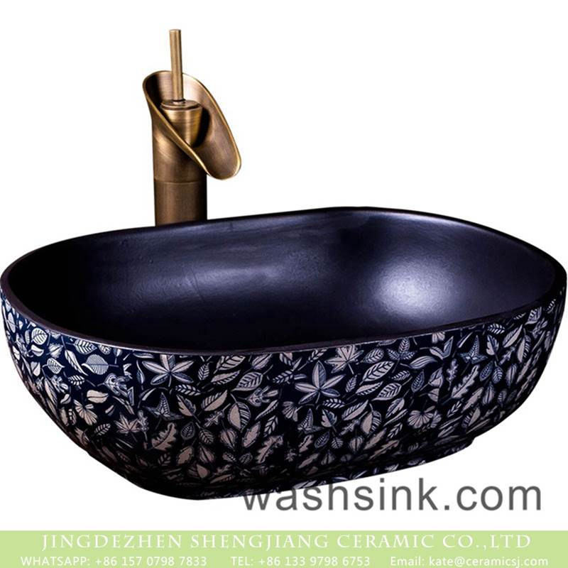  China new style black ceramic with kinds of leaves printing quadrate basin