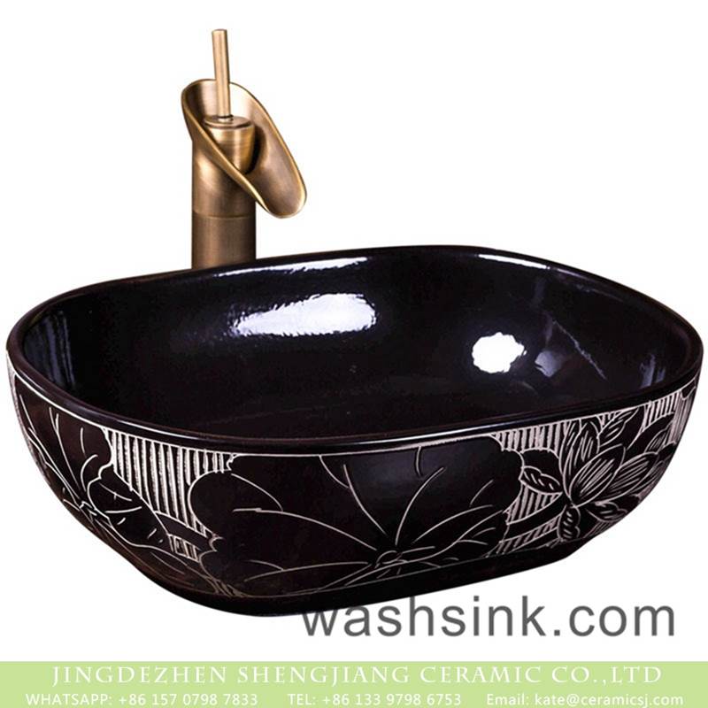 Shengjiang factory direct bright black ceramic with flowers pattern sanitary ware