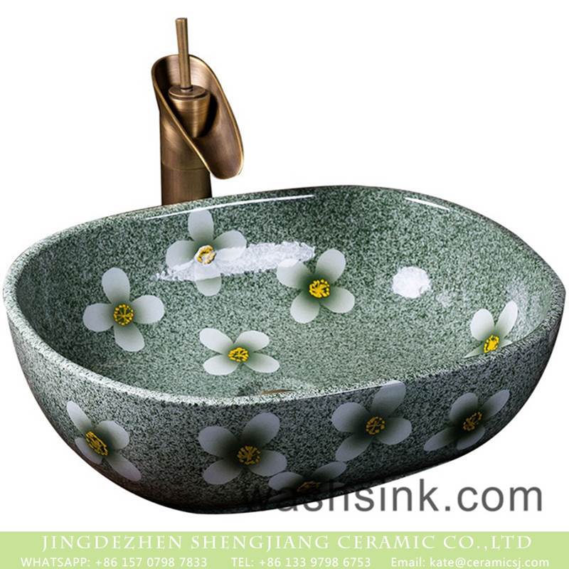 Jingdezhen fancy ceramic product green color with floral art wash sink