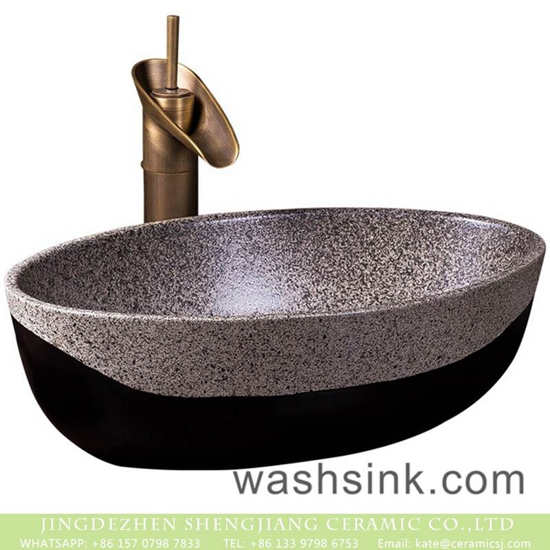 Shengjiang factory wholesale oval ceramic black and white with spots vanity basin