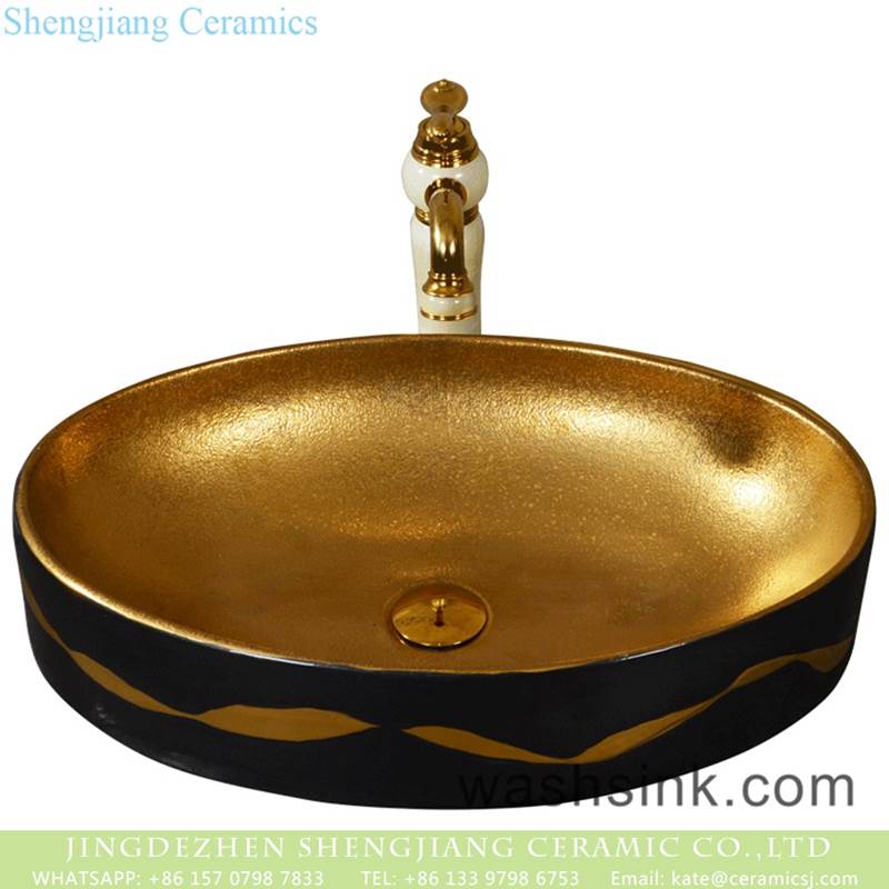 Shengjiang factory porcelain modern vanity art golden wash hand basin