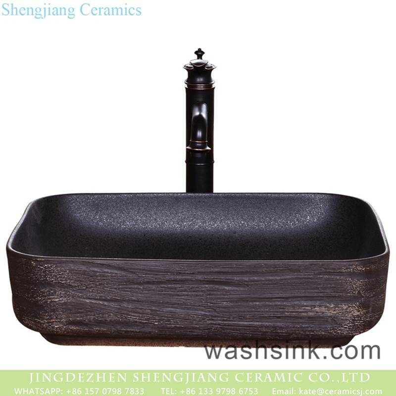 New products wholesale carved black uneven surface art ceramic wash hand basin