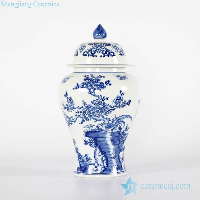 Hand paint high quality cobalt blue bird and floral Jingdezhen ceramic jar for home decoration 