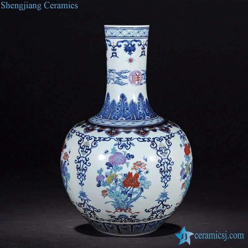 Colored floral pattern cobalt blue Jingdezhen China hand drawing porcelain vase for home decor