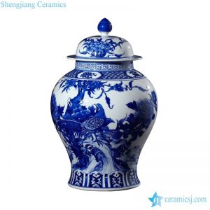 RZLH04 Interior design China fashion blue and white pheasant porcelain jar
