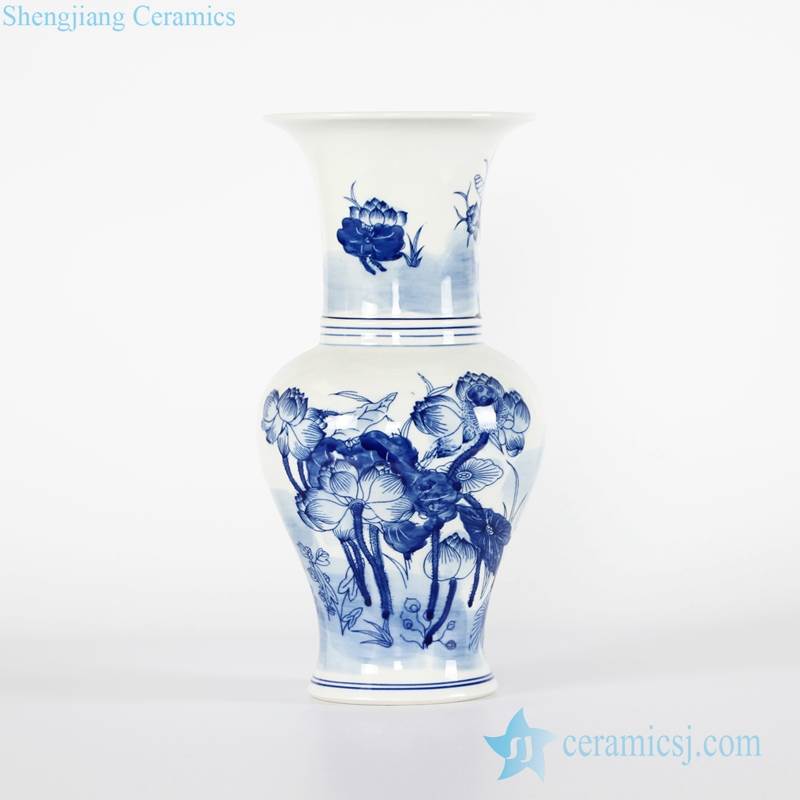 Phoenix tail blue and white lotus pond pattern Jingdezhen porcelain vase