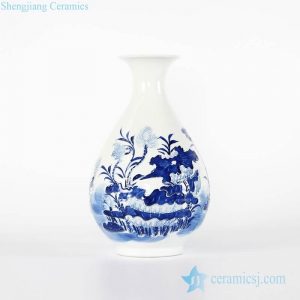 RYCI45-A Asian hand carved style lotus pattern spring bottle shape ceramic vase