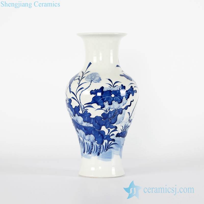 Lotus relief pattern wholesale cobalt blue chinaware vase for home decor
