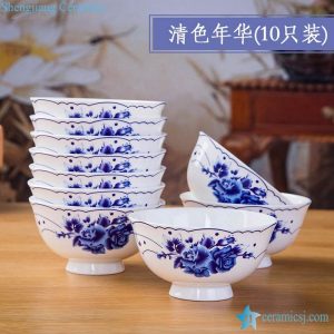 RZKX16-4.5cun-I Jingdezhen blue and white ceramic bowls set flower pattern Set of 10