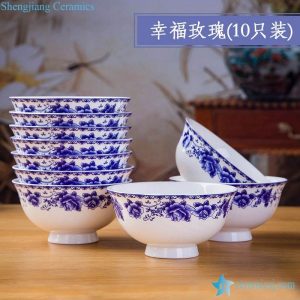 RZKX16-4.5cun-K Round Shape Style Custom Designed Ceramic Porcelain Bowl Blue And White Set of 10