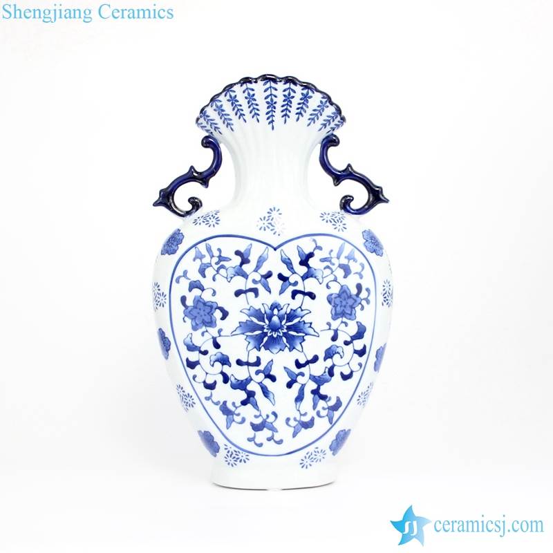 Scallop top dragon ear heart shape floral pattern porcelain vase