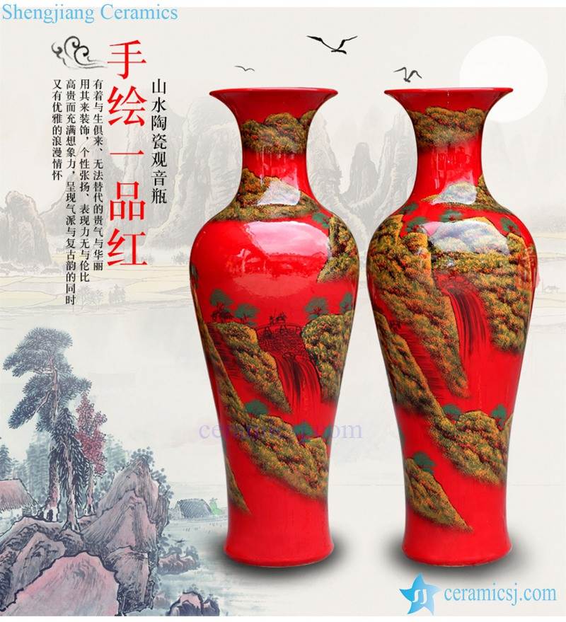 BV 40  60 inch tall floor vase with Red  artificial flowers glossy  for office decoration
