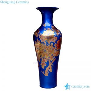 BV-68 Blue and gold artificial flowers glossy tall ceramic vase for centerpieces decoration
