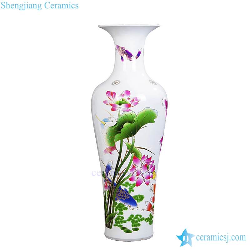 BV64 Tall floor vase with bule and white  artificial flowers glossy  for centerpieces