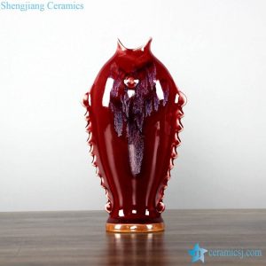 RZFW02 oxblood color transitional glaze fish design ceramic vase