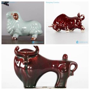 RZFW06-8 Plain color glossy design cow and sheep ceramic figurine for home decoration