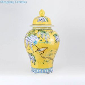 RYRK23-A/B Pure hand paint bird and grape vine pattern porcelain ginger jar for hotel decor