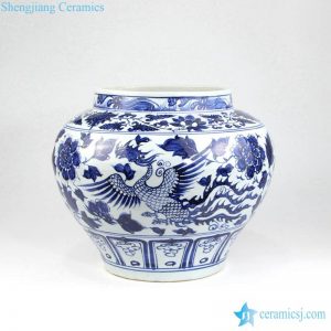 RZLQ01 02 Hand painted cobalt blue phoenix floral pattern antique porcelain vase