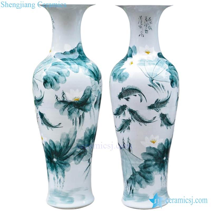 Blue fish and butterfly ceramic vase 