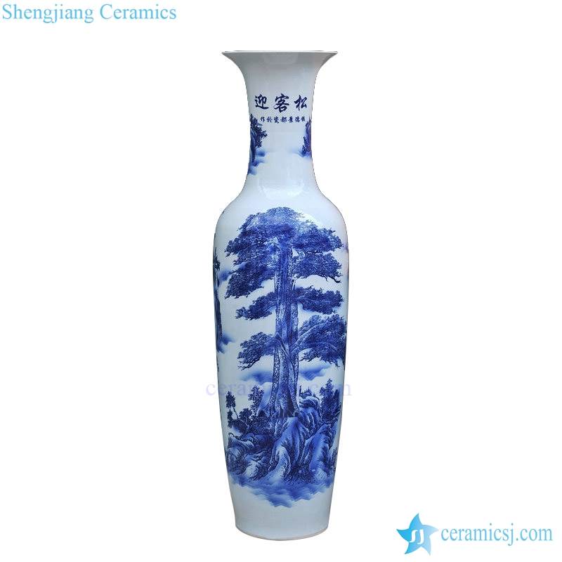 Tall blue and white ceramic vase 