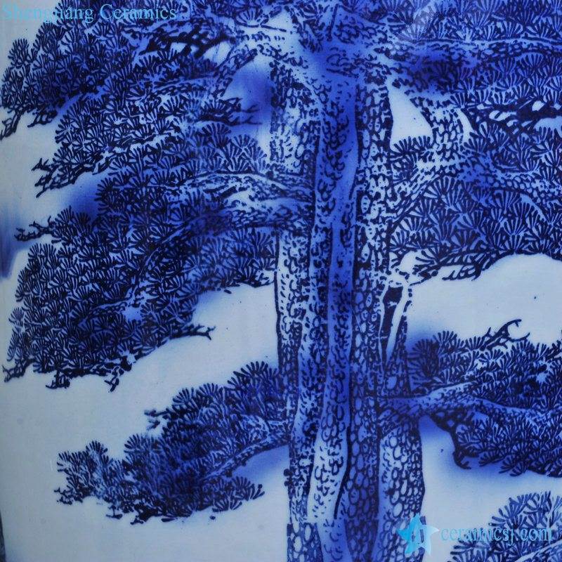 Tall blue and white ceramic vase 