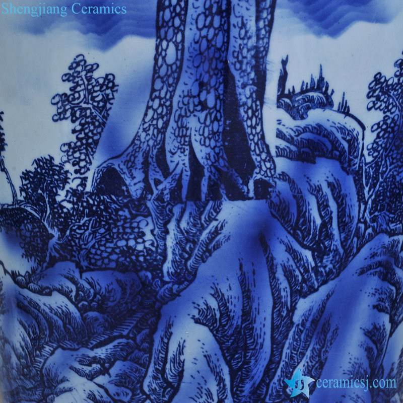 Tall blue and white ceramic vase 