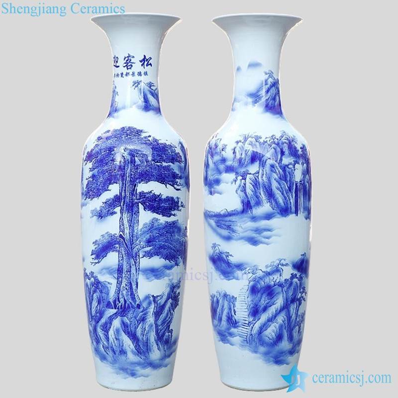 Tall blue and white ceramic vase 