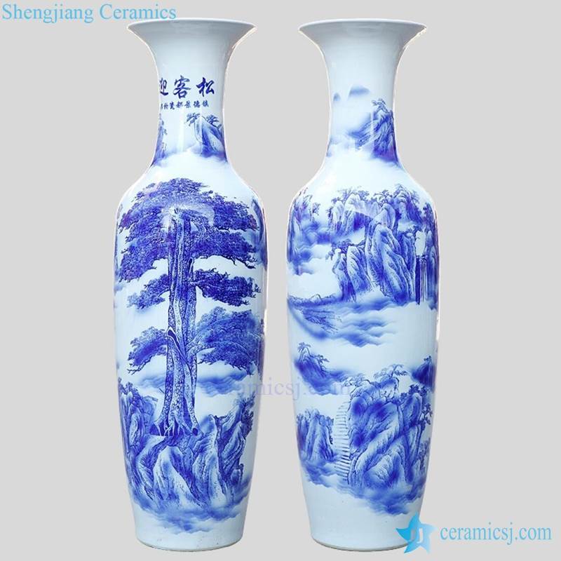 Tall blue and white ceramic vase 