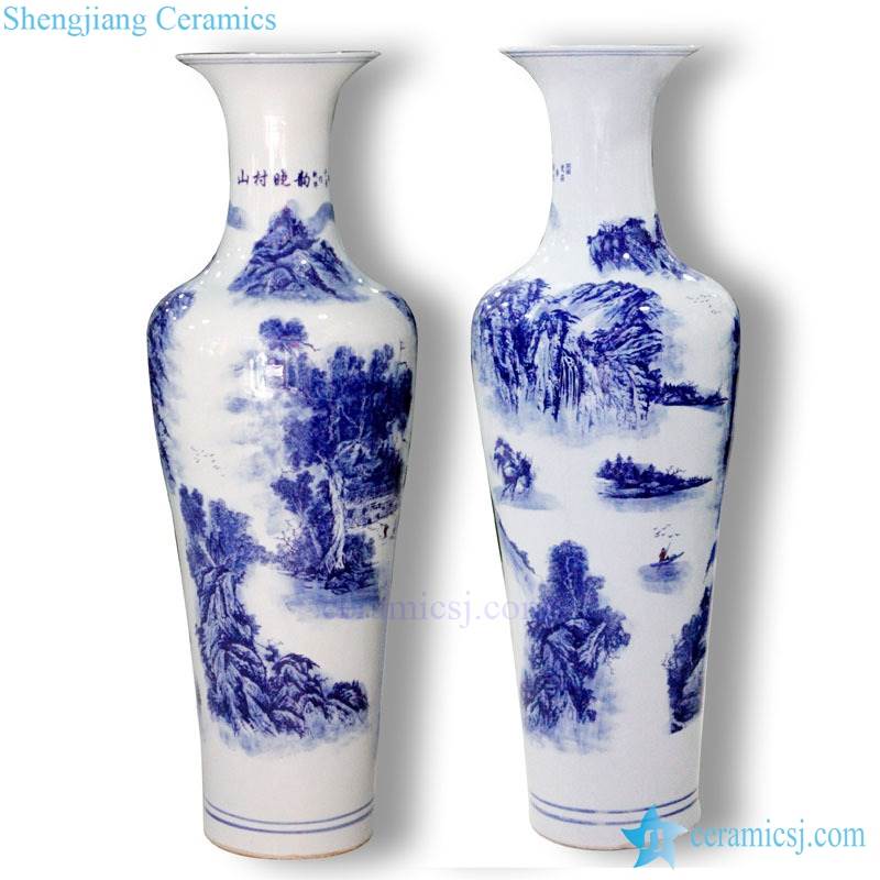 Tall ceramic vase blue and white 