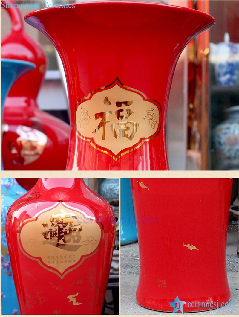 Large ceramic vase red details