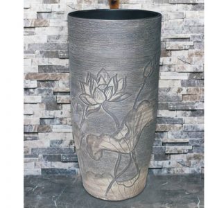 LJ-1021 China traditional high quality ceramic grey color with hand carved flowers pattern one-piece basin