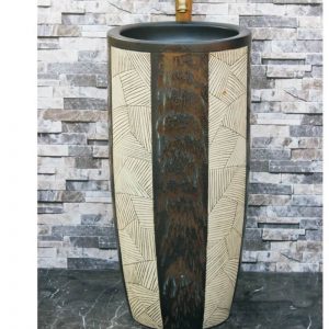LJ-1045 Jingdezhen modern vanity art ceramic black and white color with hand carved special pattern outdoor lavabo