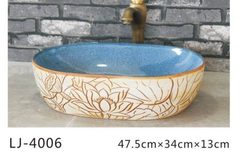 LJ-4006 Porcelain Blue glaze Bathroom artwork Laundry Washing Basin Sink