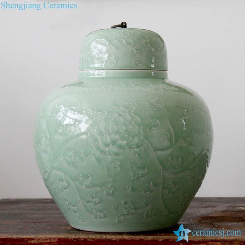 green floral jar