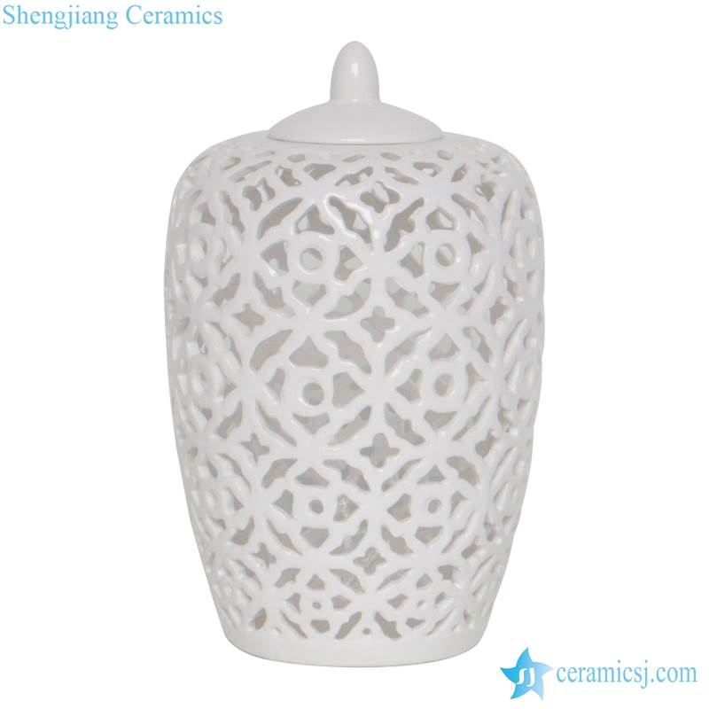 space latice white ceramic jar