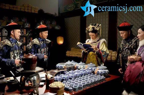 blue and white ceramics in TV play