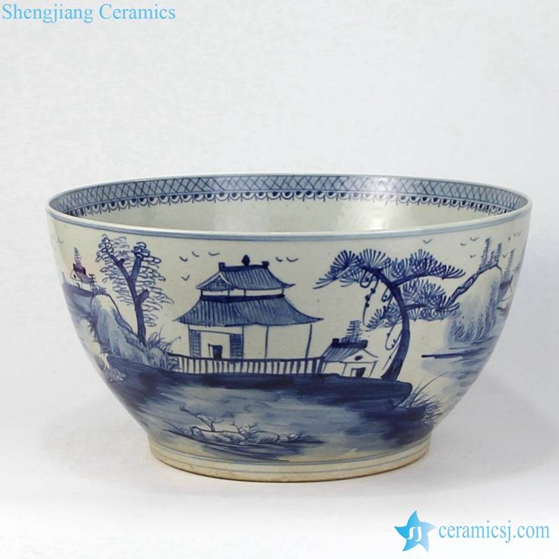 China tall house pattern ceramic bowl