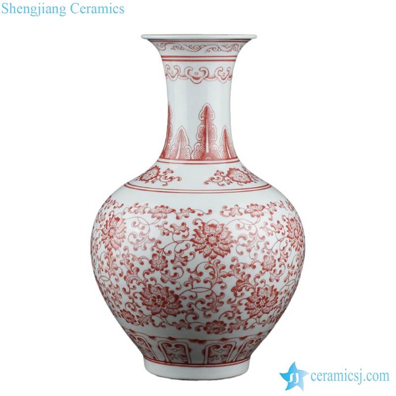 RZKD02-11    Red and white foliate pattern ceramic home decor vase