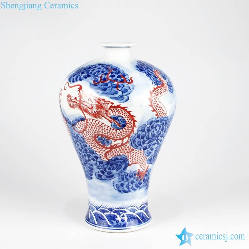 red dragon in blue cloud vase