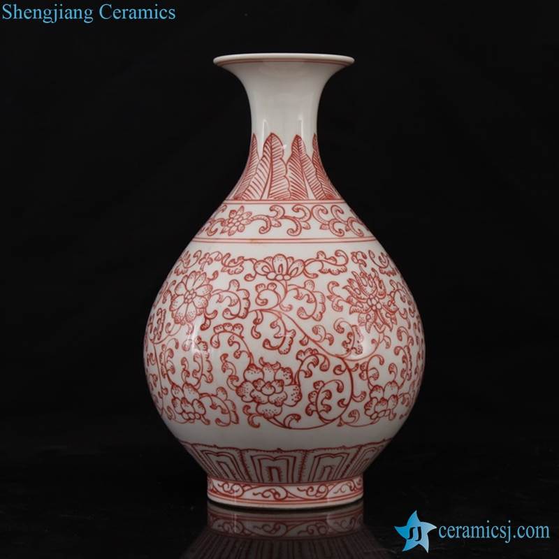 RZKD02-11    Red and white foliate pattern ceramic home decor vase
