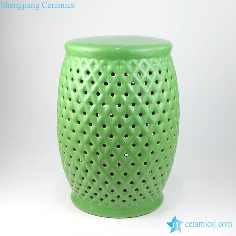 green grids ceramic stool