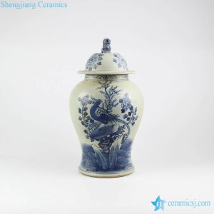 RZMW04-A Antique style hand painted phoenix flower pattern ceramic jar with foo dog lid