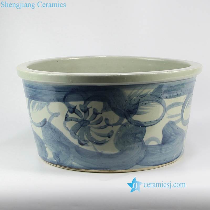 blue and white round pot