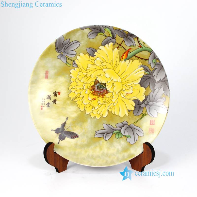 pukoo-001-C Autumn chrysanthemum with butterfly pattern ceramic home decoration plate