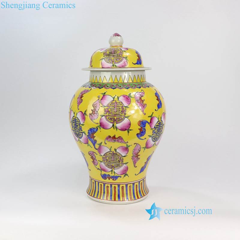 RYZG13-A China Emperor bright yellow background longevity peach and bat pattern collectible porcelain temple jar