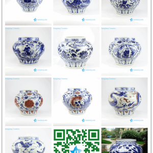 RZLQ03-14 RZNI01 Round shoulder blue and white red Yuan Dynasty hand painted auction style porcelain pot