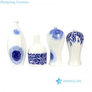 RZNG01-04 Hand painted blue and white modern hotel decoration leaf and floral ceramic vase