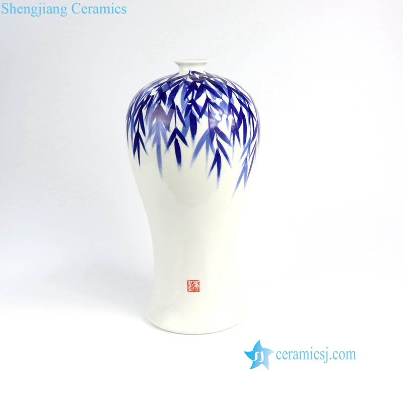 RZNG01-04   Hand painted blue and white modern hotel decoration leaf and floral ceramic vase