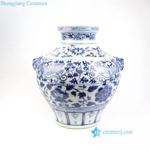 RZNI03 Dog knob hand painted Ming Dynasty reproduction ancient floral phoenix porcelain vase